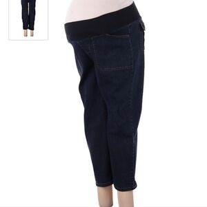 Duo Maternity Stretch Blue Denim Cropped Jeans Women's Medium M Low Panel EUC